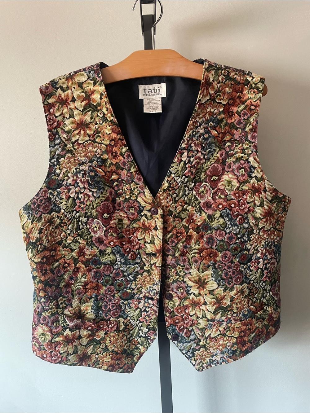 80s 90s Vintage Tabi Tapestry Floral Vest XL Cottagecore Grandmacore Boho V-Neck